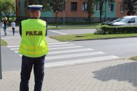 Policjant obserwujący przejście dla pieszych
