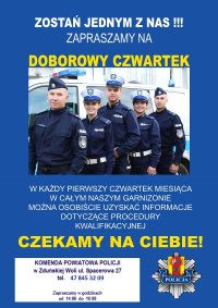 Plakat informujący o doborowym czwartku w KPP Zduńska Wola