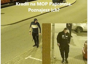 U góry napis: &quot;Kradli na MOP Paprotnia. Poznajesz ich?&quot;
Zdjęcia dwóch mężczyzn którzy ukradli lekarstwa na MOP Paprotnia.